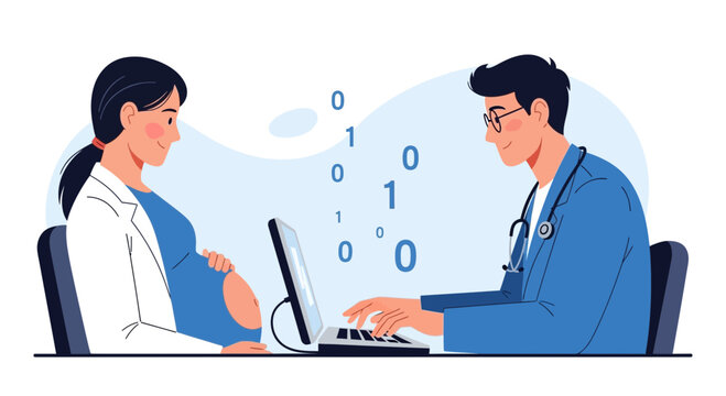 Pregnant Woman Consults Doctor Using Digital Technology for Health Data