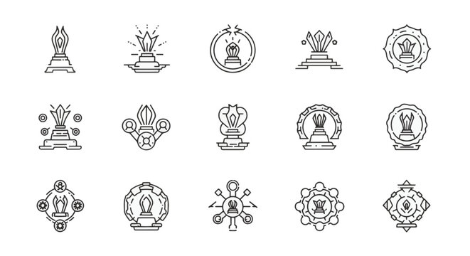 Collection of minimalist outline icons for user interface design, featuring various vector stroke symbols for web and mobile applications, isolated on white background EPS format.