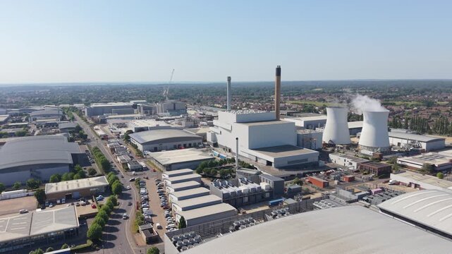 Industrial Data Center Campus With Cooling Towers on Sunny Day