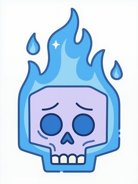 Azure Flames: Melancholic Skull with Tear Drop Illustration