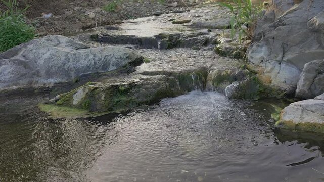 El agua fluye lentamente en el arroyo