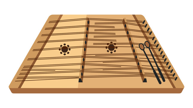 Dulcimer musical instrument vector illustration with mallets