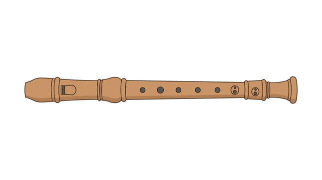 Simple vector illustration of a wooden recorder musical instrument isolated on white background