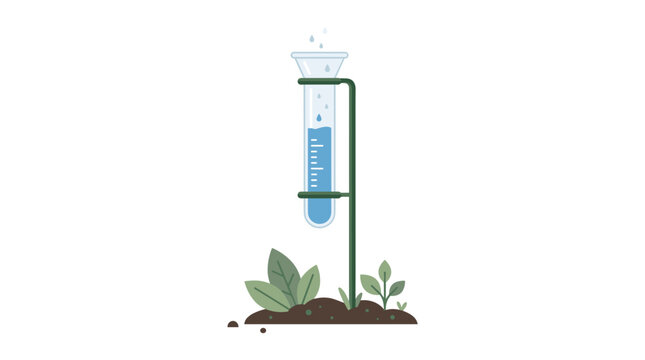 Vector illustration of a rain gauge measuring rainfall with plants growing around it