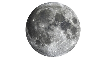Fototapeta premium Detailed view of the moon surface isolated against transparent background.