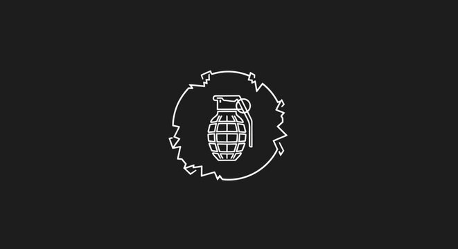 Line art illustration of a grenade on a dark background