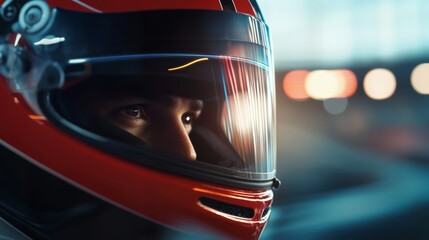 Race day action a close-up of an intense race car driver in a high-speed environment at the track capturing focus and determination