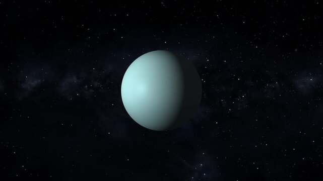 Deep blue planet Uranus rotates in starry space backdrops. Celestial planet Uranus represents advanced astronomy education research models. Space exploration concept incorporating planet Uranus.