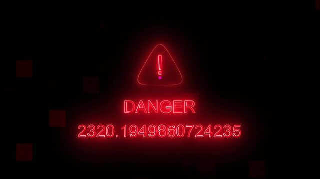 Bright neon danger sign alerts operators to system errors. Clear neon danger sign visualizes high voltage electrical facility risks. Industrial safety protocol utilizing a neon danger sign.