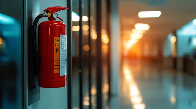 Fire safety equipment office building photograph indoor environment close-up view importance of fire prevention