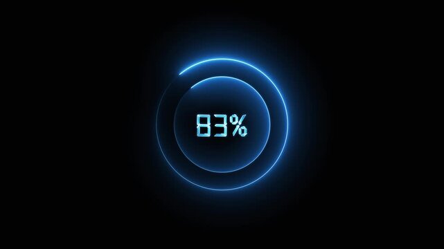 Digital progress indicator tracks database file download percentages. Interactive progress indicator monitors software installation data online. User interface showing progress indicator.