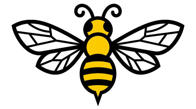 Stylized yellow and black honey bee icon with open wings