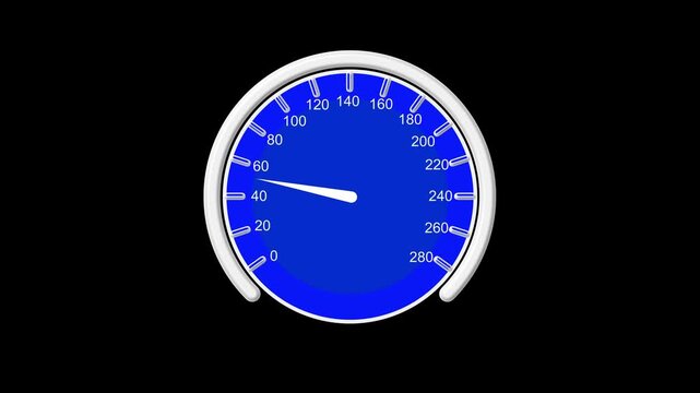 Digital speedometer measures high speed data transfer rates. Automotive speedometer visualizes high performance processing acceleration. Industrial measurement using a speedometer.