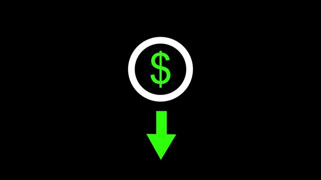 Golden dollar coin falls to indicate financial market losses. Falling dollar coin visualizes negative corporate revenue trends. Economic inflation concept using a classic dollar coin.