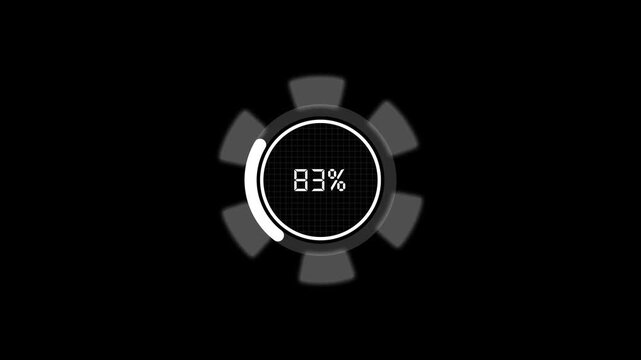Digital progress indicator tracks database file download percentages. Interactive progress indicator monitors software installation data online. User interface showing progress indicator.