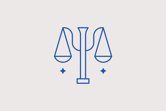 Balance scale line icon for ethical dilemma decisions. Minimalist vector illustration for philosophy study guides.
