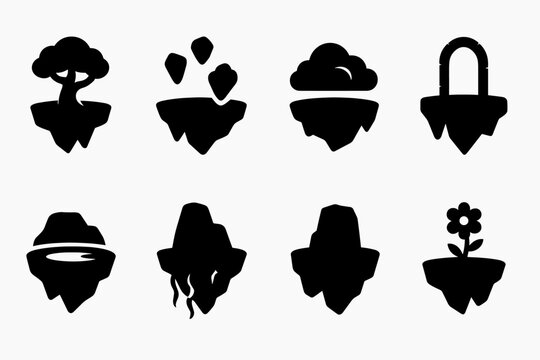 Enchanted Sky Icons. Enchanted sky islands. Filled icon set of enchanted sky islands: island with enchanted