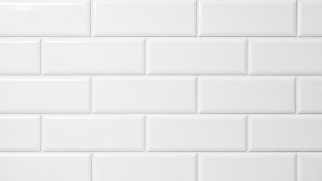 White tile wall with rectangular tiles arranged in a standard pattern in a clean space