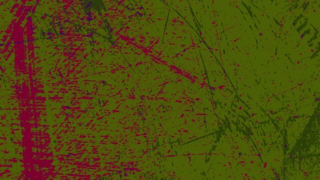 Abstract colored background with grunge texture, scratches and scribbles and digital noise, green and pink. Fast looping animation for videos.