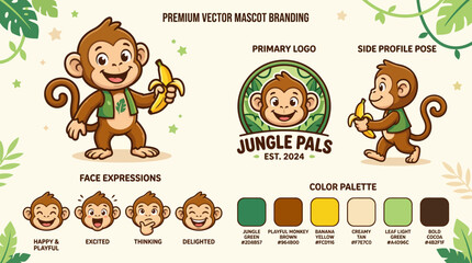 Cute cartoon monkey mascot branding illustration. © stock