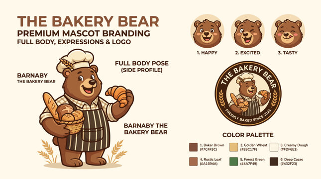 Bakery Bear Mascot Branding and Color Palette.
