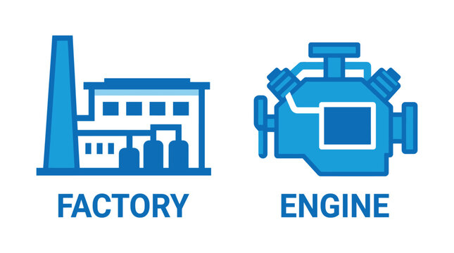 Blue factory and engine icons Vector