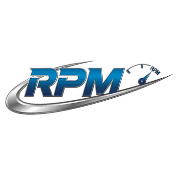 Blue RPM logo with metallic finish and automotive speedometer icon