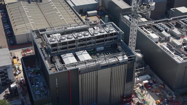 Daytime Drone View of Expansive Data Center Operations