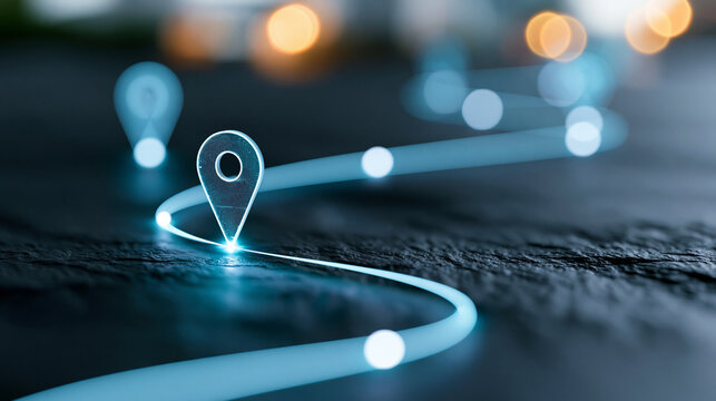 Close-up of a digital business roadmap concept with a glowing path and strategic milestones, digital roadmap concept, glowing milestone photography, business strategy