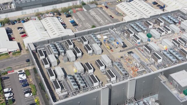 Modern Data Center Facility Aerial View During Daytime Operations
