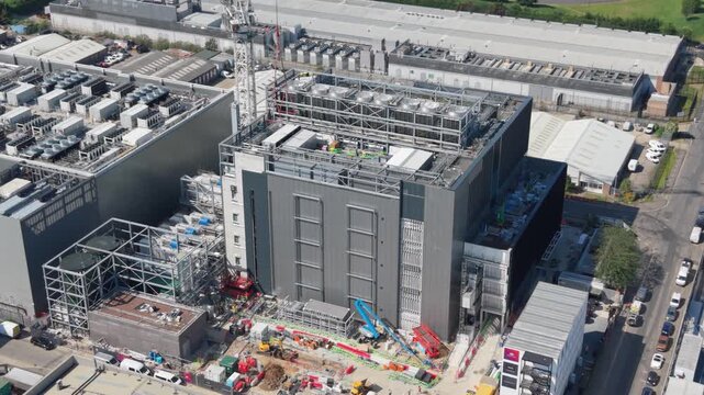 Massive Data Center Facility Building Site Aerial Overview