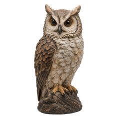 Obraz premium A detailed sculpture of an owl perched on a tree branch indoors.