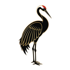 Obraz premium Minimalist Elegant Crane Silhouette Vector Illustration, Graceful Long-Necked Bird Profile Isolated on White Background for Logo Design and Minimalist Graphic Projects