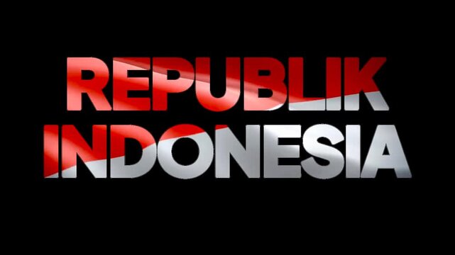 The text says Republic of Indonesia with an animation of the red and white flag in the text. Alpha video format.