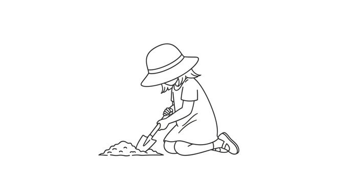Young child happily playing and digging in sandbox outdoors.