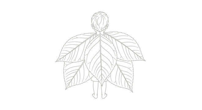 Illustration of human figure with large leaf wings outline.
