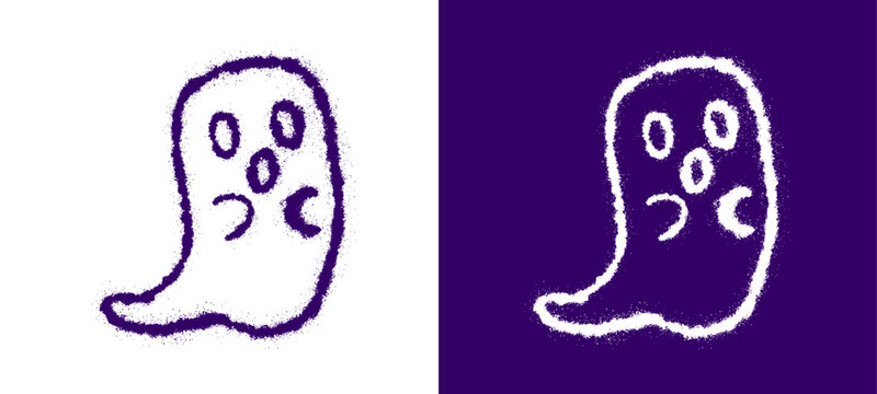 Ghost creep doodle graphic displaying spooky floating phantom halloween ghoul character on black background for alternative youth culture streetwear clothing brand apparel merchandise clip art.