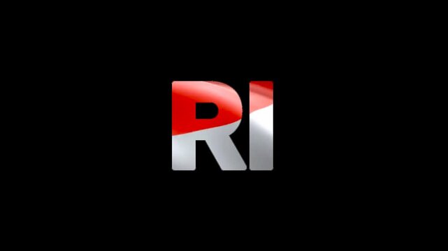The text says Republic of Indonesia with an animation of the red and white flag in the text. Abbreviation of the Republic of Indonesia (RI). Alpha video.