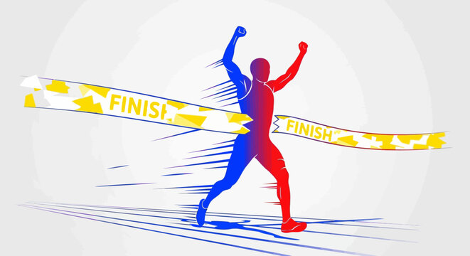 Two athletes crossing finish line.