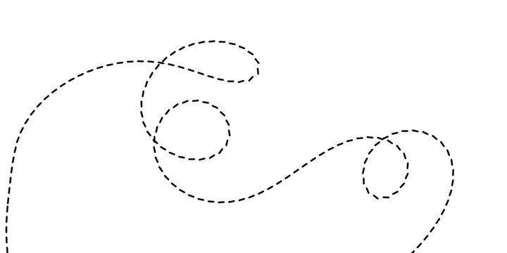 Abstract dashed line pattern with a dynamic, whimsical flow creating a sense of movement and energy on a white background