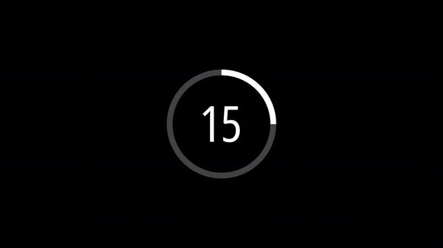 countdown timer one minute animation from twenty to zero second animation on black background with alpha channel.