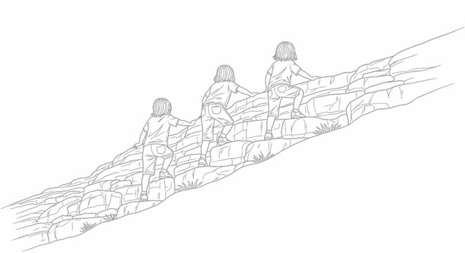 Detailed sketch of ancient rowers on traditional boat.