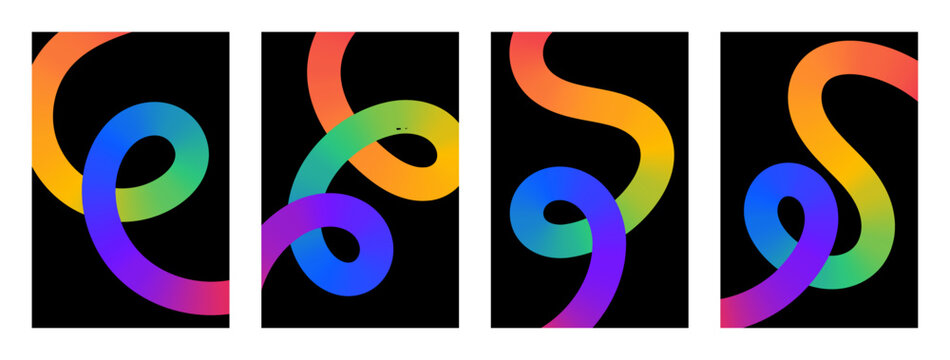 Abstract Gradient Line Backgrounds. Creative Flowing Line Graphic Design Elements. Vertical Backgrounds with Rainbow Colour Ribbons Pattern Vector.