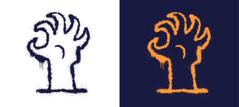 Zombie hand creep doodle graphic displaying spooky halloween monster arm reaching up on dark blue background for alternative youth culture streetwear clothing brand apparel merchandise clip art.