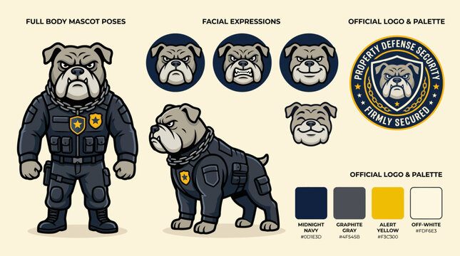 Cartoon bulldog in various police uniforms.