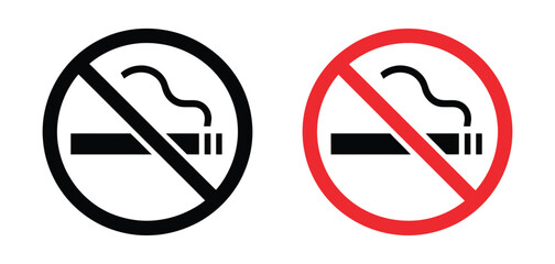 No smoking sign icon set, cigarette prohibition symbol set, smoking ban and tobacco restriction signage, workplace safety and public health compliance vector illustration. © AYAT 01