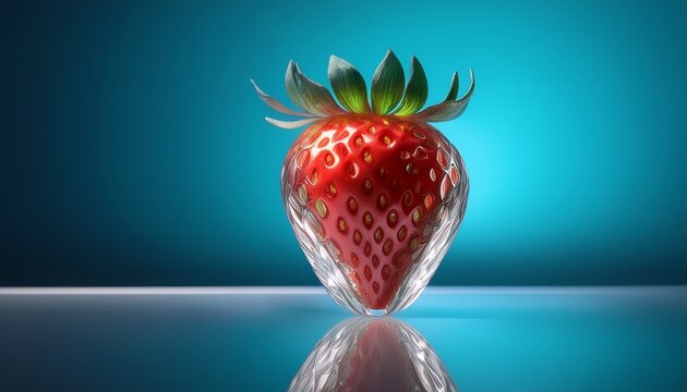 transparent crystal glass strawberry with light reflections minimal concept