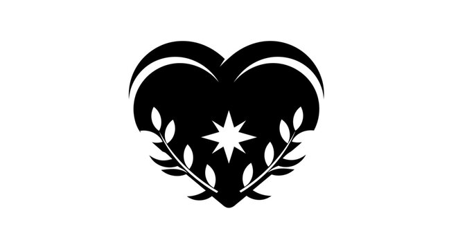 Black heart shape with star and leaves.