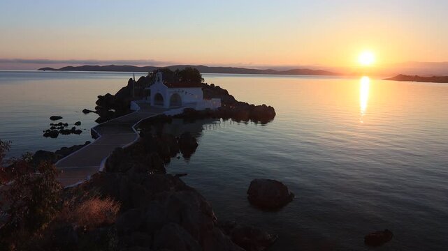 Magical seascape at the Agios Isidoros chapel with gentle sea audio on the beautiful Greek Island of Chios. 