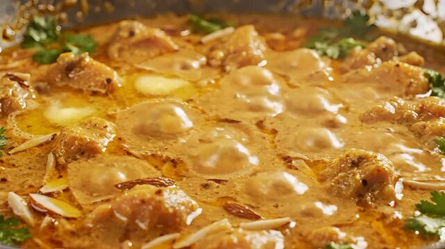 Delicious Chicken Korma Simmering in a Rich Creamy Sauce.